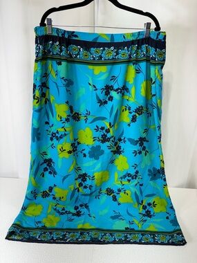 Turquoise Floral A-Line Skirt with Lime Accents 3017